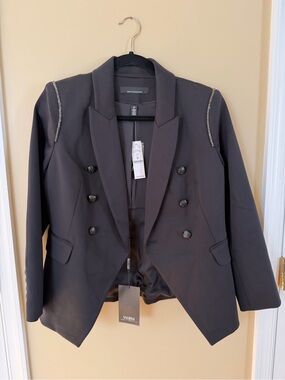 WHBM Scuba Black Double-Breasted Embellished Blazer Jacket